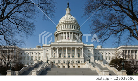 United States Capitol Building in Clear Blue Sky - AI generated image 129039580
