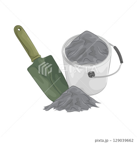 Illustration of Shovel with Sand Bucket  129039662