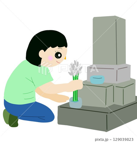 墓地に花を供える男性 129039823