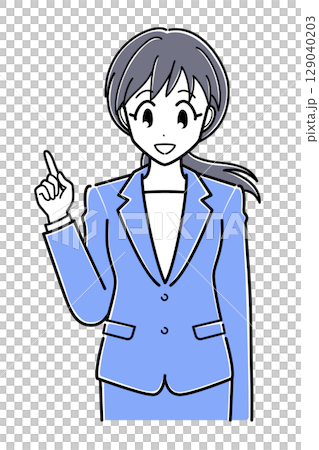 An office lady in a suit talking with a pointing pose (upper body, simple) An office lady in a suit talking with a pointing pose (upper body, simple) 129040203