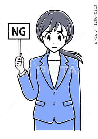 NGの札を持つスーツのOLさん（上半身・シンプル） 129040213