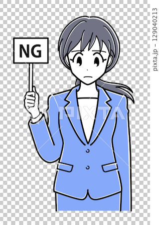 NGの札を持つスーツのOLさん（上半身・シンプル） 129040213