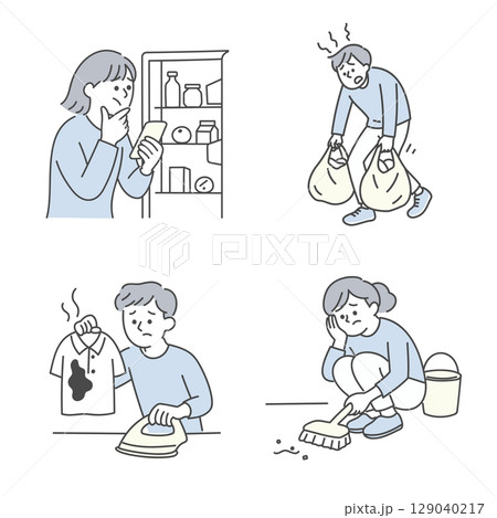 家事に奮闘する男女の日常セット 129040217