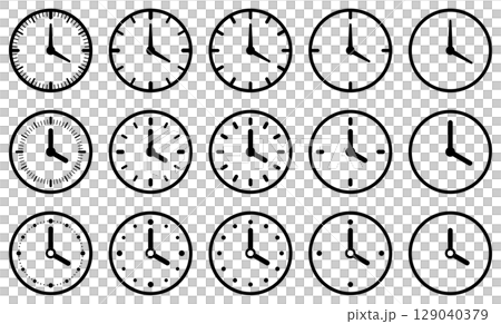 様々な形の時計アイコンのベクターイラストセット 様々な形の時計アイコンのベクターイラストセット 129040379