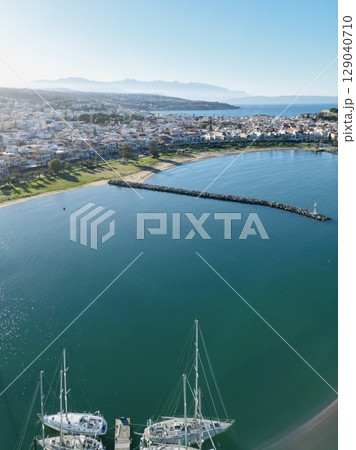 Aerial view of Rethymno city in Crete and the sea 129040710