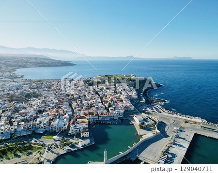 Aerial view of Rethymno city in Crete and the sea 129040711