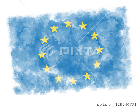 European Union flag in watercolor style on white background, patriotic illustration design 129040731
