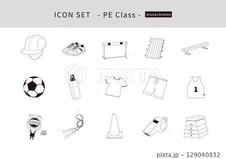 モノクロの体育授業用アイコンセット 129040832