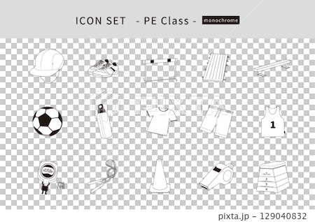 モノクロの体育授業用アイコンセット 129040832