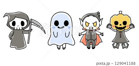 ハロウィンのキャラクター、モンスターの手描きイラスト 129041188