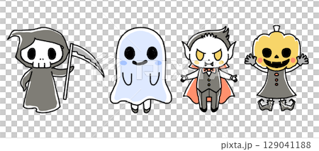 ハロウィンのキャラクター、モンスターの手描きイラスト 129041188