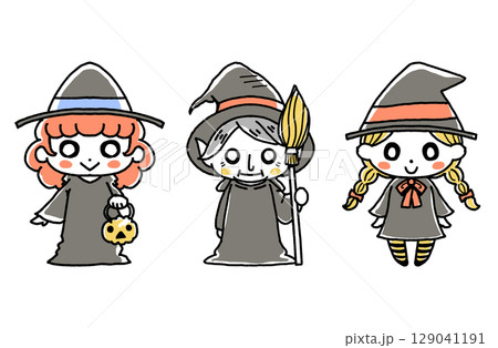 ハロウィンのキャラクター、魔女の手描きイラスト 129041191