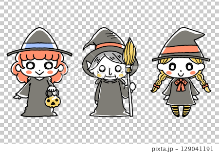 ハロウィンのキャラクター、魔女の手描きイラスト 129041191