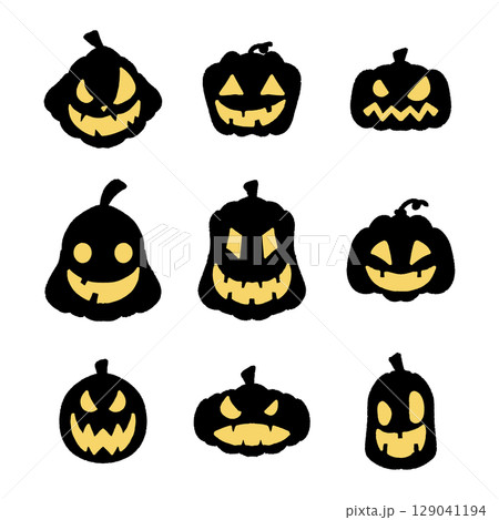 ハロウィンのジャックオランタンのシルエットイラスト 129041194