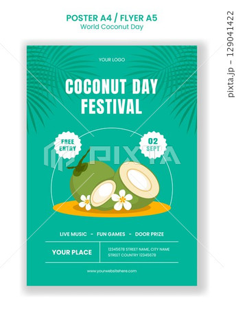 World Coconut Day Graphic Template for Social Media Flyer with Tropical Cartoon Elements 129041422