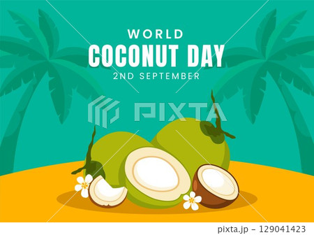 Tropical Coconut Day Social Media with Flat Hand Drawn Cartoon Design Background 129041423