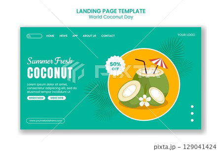 Flat Design Illustration of Coconut Day for Online Promotion and Social Media Landing Page 129041424