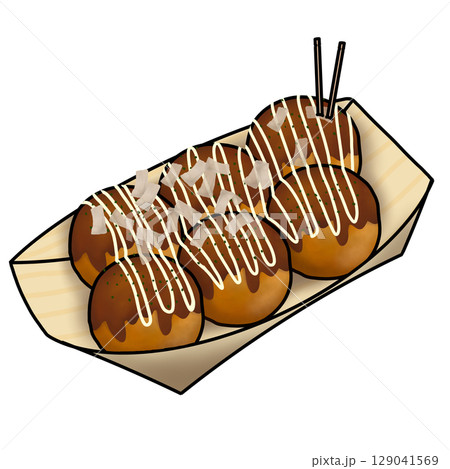 6個入りのソースたこ焼きのイラスト 129041569