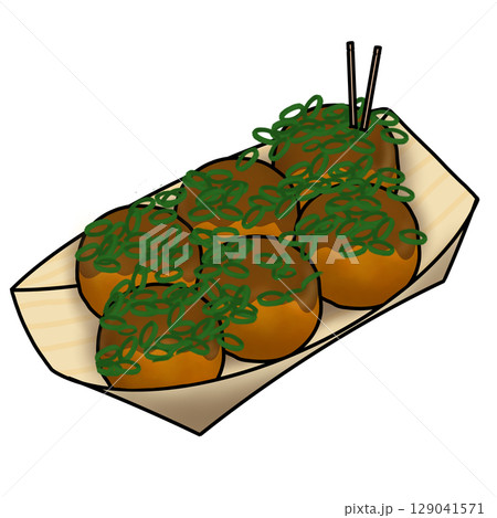 6個入りのネギポンたこ焼きのイラスト 6個入りのネギポンたこ焼きのイラスト 129041571