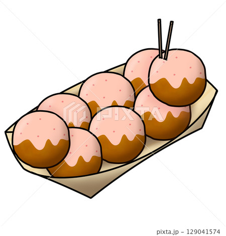 8個入りのめんたいマヨネーズたこ焼きのイラスト 8個入りのめんたいマヨネーズたこ焼きのイラスト 129041574