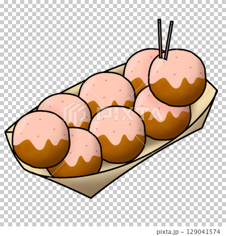 8個入りのめんたいマヨネーズたこ焼きのイラスト 8個入りのめんたいマヨネーズたこ焼きのイラスト 129041574
