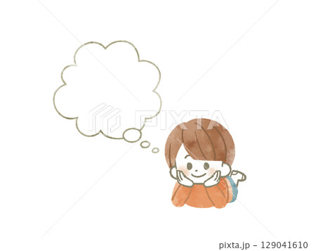 考え事をしている子供-水彩 考え事をしている子供-水彩 129041610