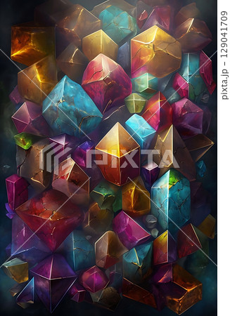 Gemstone Facets Amid Psychedelic Color Washes 129041709