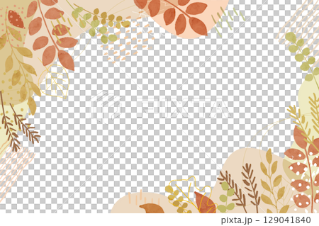秋の葉っぱの背景フレームイラスト、秋の背景 129041840