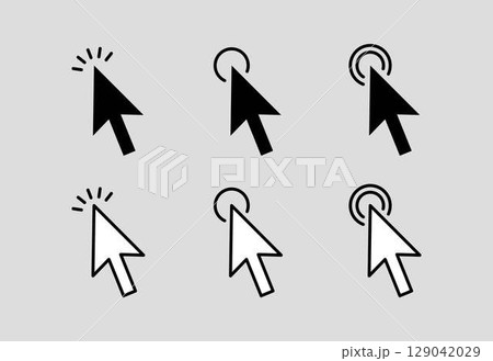 ボタンをクリックする指のアイコンセット モノクロ ボタンをクリックする指のアイコンセット モノクロ 129042029