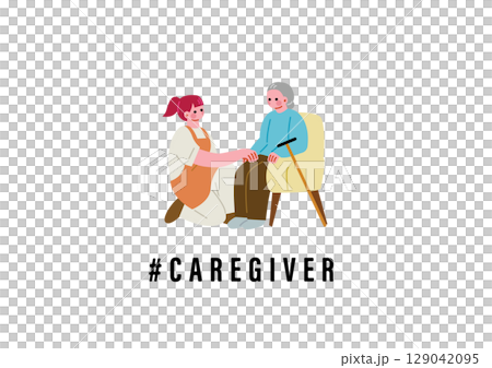 年配女性と会話する介護福祉士の女性 129042095