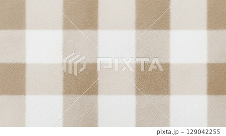 ライトベージュとホワイトのギンガムチェック柄モコモコファブリックテクスチャ しわなし 129042255
