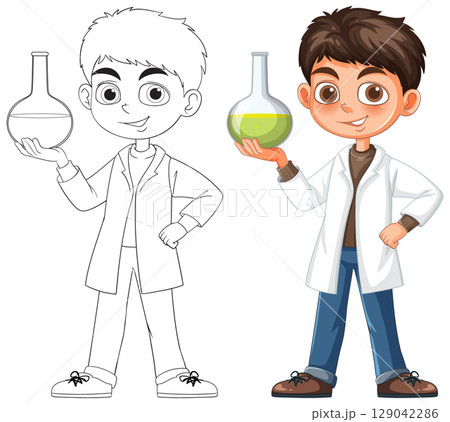Young Scientist with Beaker Illustration 129042286