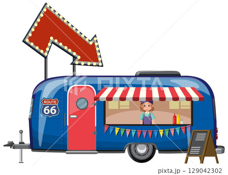 Retro Food Truck on Route 66 Illustration 129042302
