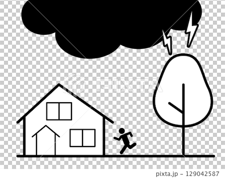 落雷から逃げる人物のピクトグラム 落雷から逃げる人物のピクトグラム 129042587