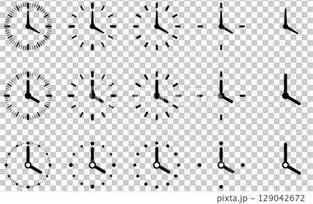 様々な形の時計アイコンのベクターイラストセット 129042672