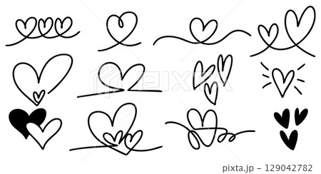 set of hand drawn heart doodles featuring various romantic and minimalist designs. set of hand drawn heart doodles featuring various romantic and minimalist designs. 129042782