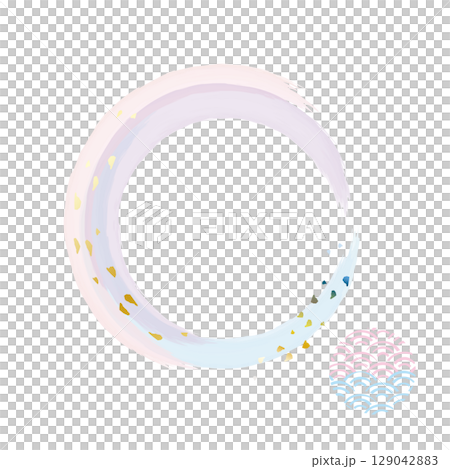 Watercolor brush gold powder Japanese style frame material Seigaiha 129042883