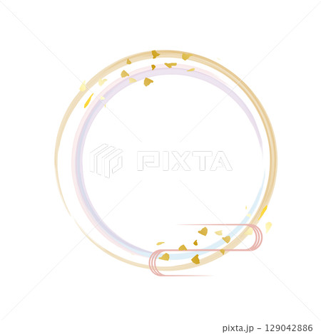 水彩筆の和風流水と金粉の丸型フレーム素材 129042886