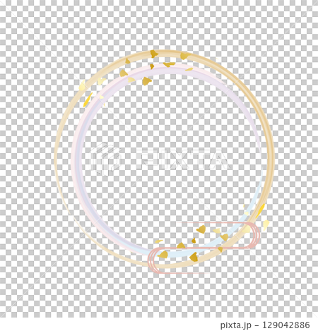 水彩筆の和風流水と金粉の丸型フレーム素材 129042886