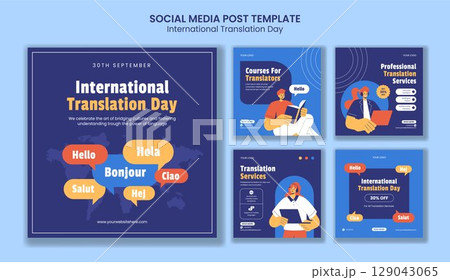 International Translation Day Flat Cartoon Illustration with Social Media Post Template Design 129043065