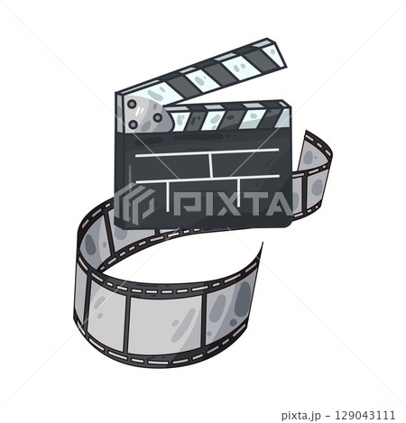 illustration of clapperboard and film strip 129043111