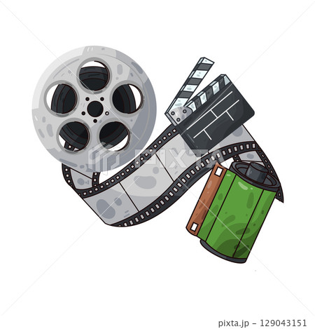 illustration of film roll and clapperboard 129043151
