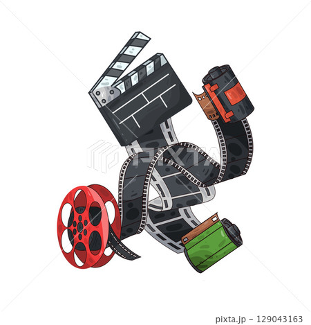illustration of film roll and clapperboard 129043163
