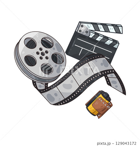 illustration of film roll and clapperboard 129043172