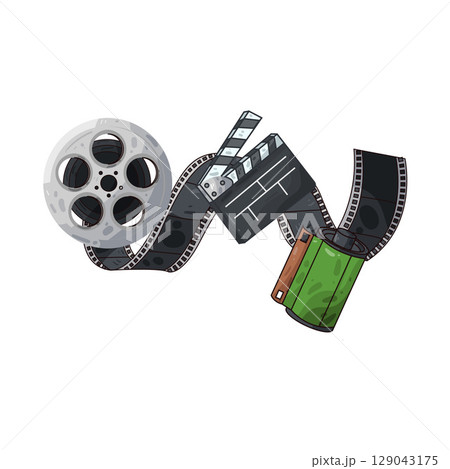illustration of film roll and clapperboard 129043175