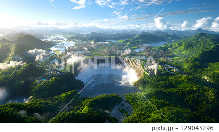breathtaking aerial view of futuristic city...のイラスト素材 [129043296] - PIXTA