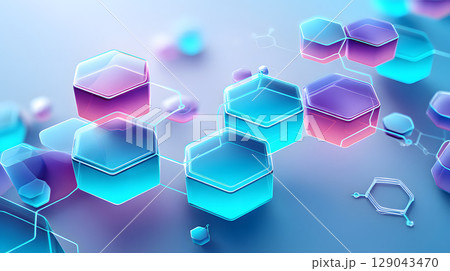 serene electronic background featuring floating hexagonal shapes in vibrant shades of blue and purple, creating calming and modern atmosphere 129043470