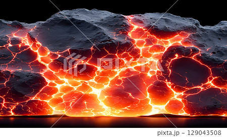 stunning volcanic background featuring molten lava flowing through rocky surfaces, creating dramatic and fiery visual effect. vibrant colors evoke sense of heat and energy stunning volcanic background featuring molten lava flowing through rocky surfaces, creating dramatic and fiery visual effect. vibrant colors evoke sense of heat and energy 129043508