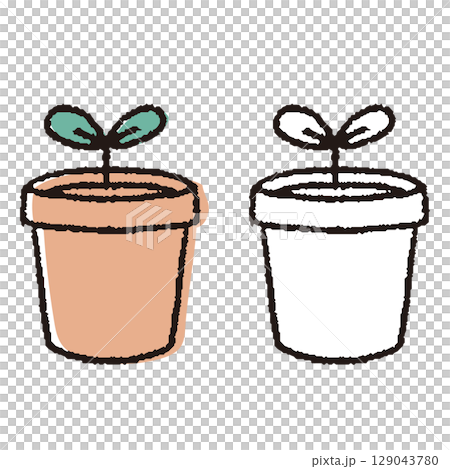 手描きの植木鉢と新芽 129043780