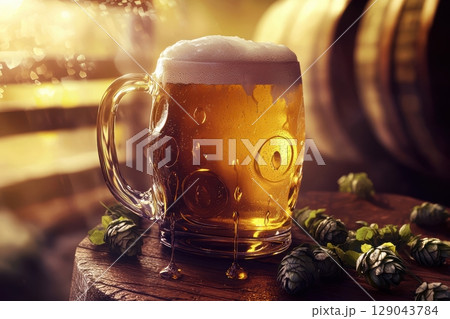 Enjoy a Refreshing Beer in a Rustic Setting Surrounded by Beautiful Hops and Nature 129043784